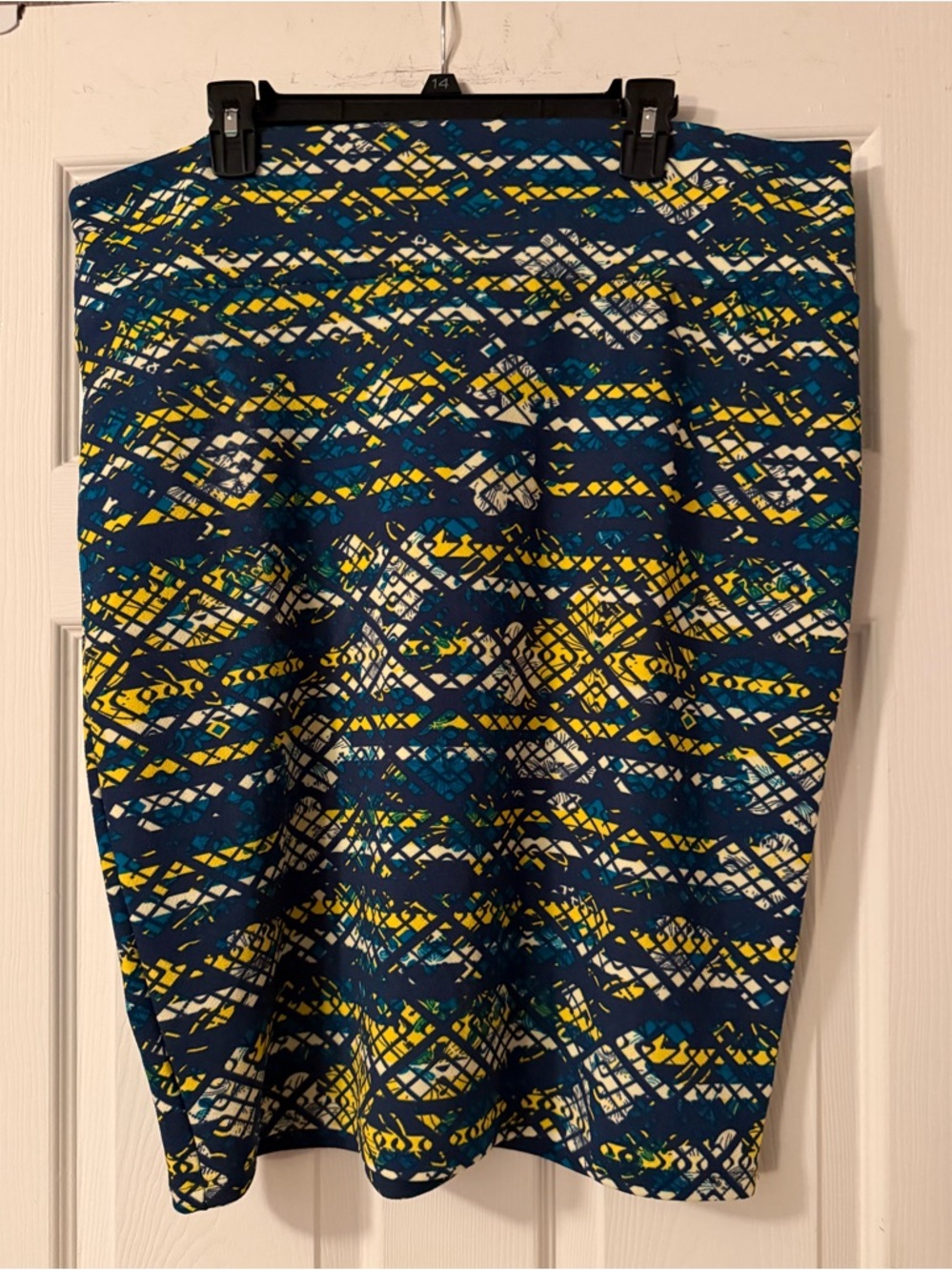 LuLaRoe Navy, Yellow & White Printed Pencil Skirt